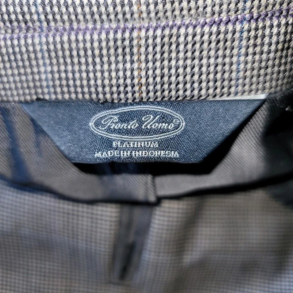 Pronto Uomo Platinum Blazer‎ Men's 44L Long Grey Houndstooth Wool Jacket/Blazere